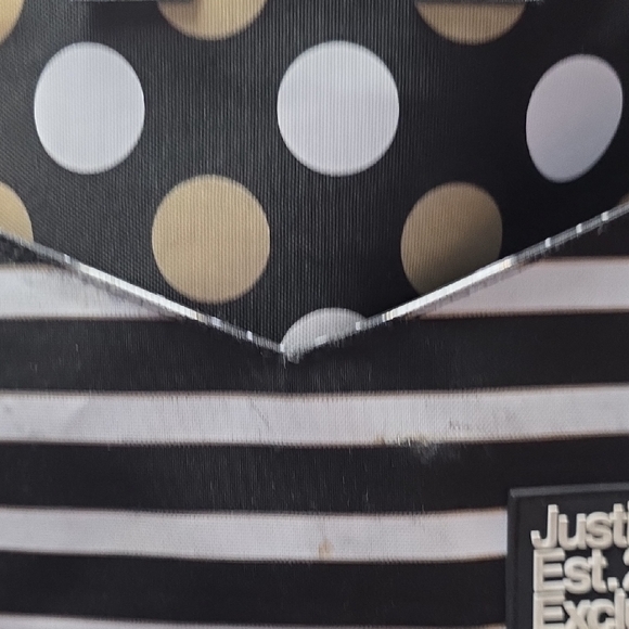 Justice Black and Gold Polka Dot Backpack with Pouch - Picture 2 of 12